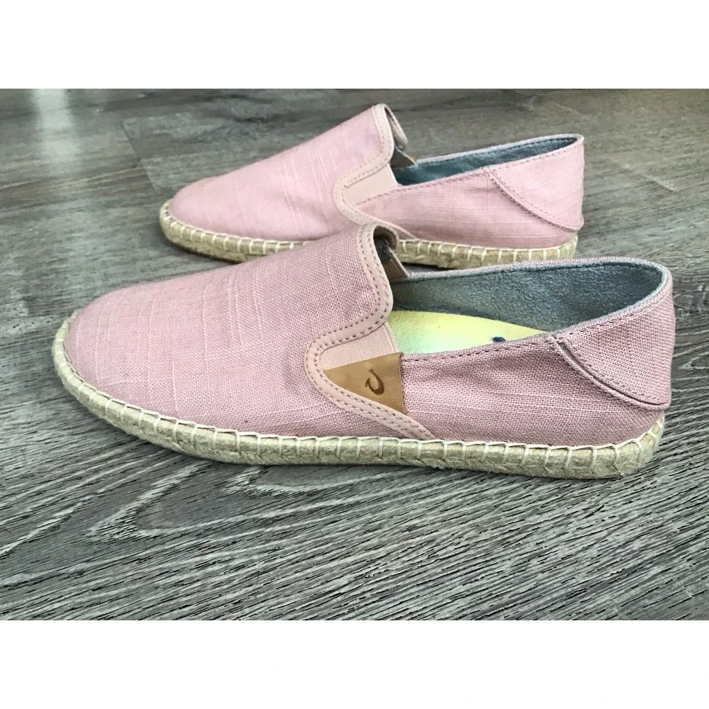 Olukai Kaula Pa'a Kapa Women's Size 7 Slip On Espadrille Flats Shoes Pink Casual